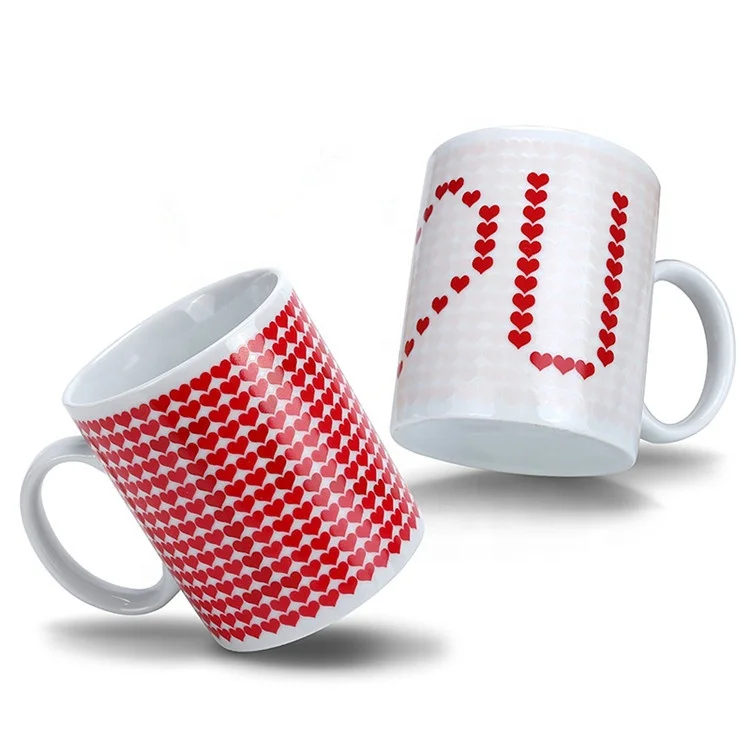 

red loving heart i love you hot heat seisitive color changing mgic ceramic mugs, White