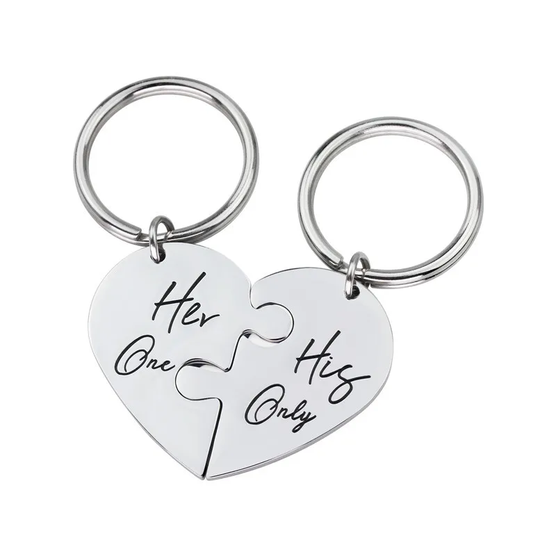 

Fashion Jewelry Couple Heart Puzzle Style Couple Available Custom Mirror Stainless Steel Broken Heart Key chain
