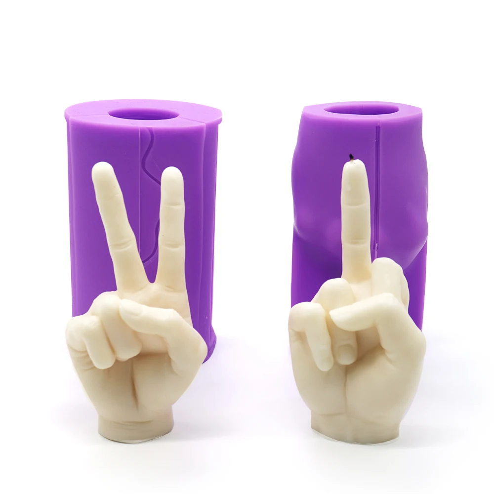 

HO103 DIY Peace Sign hand gesture Victory Silicone Mold Middle Finger sculpture candle art design hand candle mold, Purple