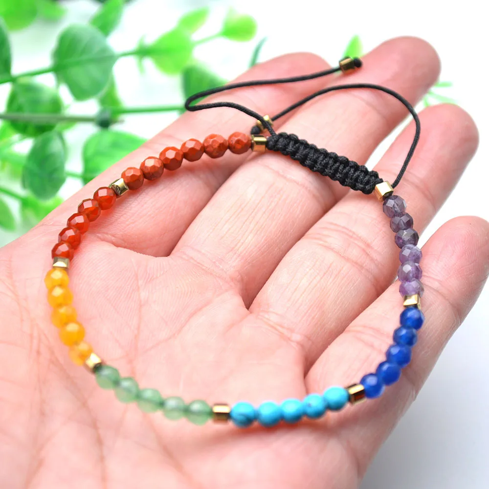 

Faceted 7 Kinds Stone Round Beads Handmade Chakra Bracelet for Women