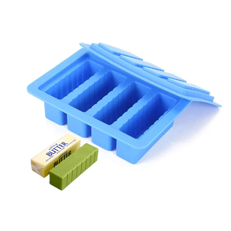 

6 Tablespoons Silicone Butter Tray with Lid Large 4 Cavities Rectangle Silicone Butter Mold Tray