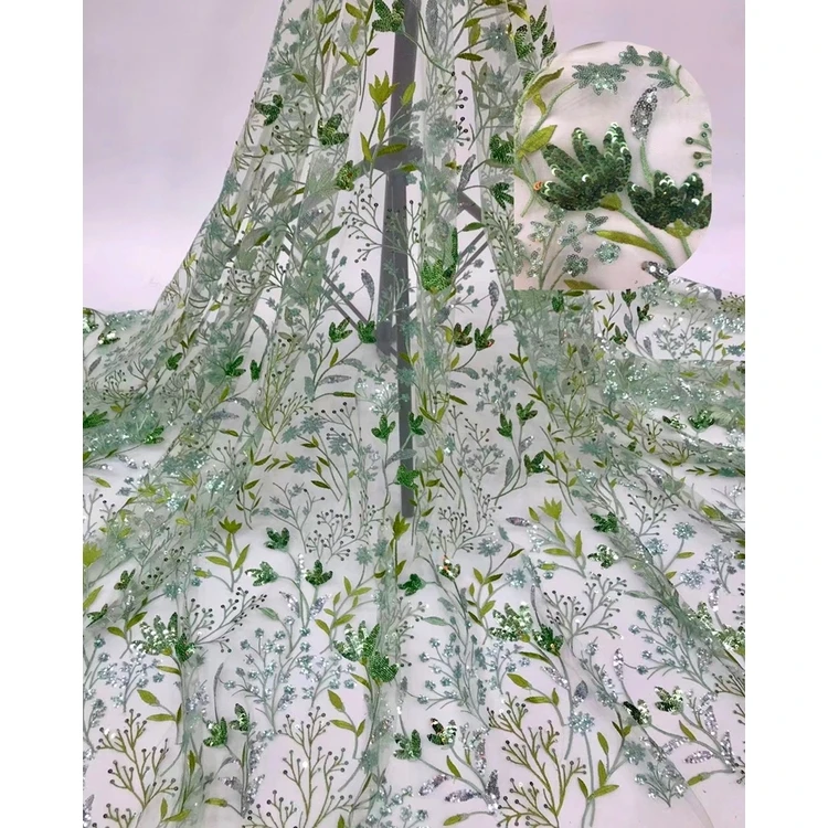 

3D Three-dimensional Handmade Decals Mesh Sequins Bridal Evening Dress Fabric