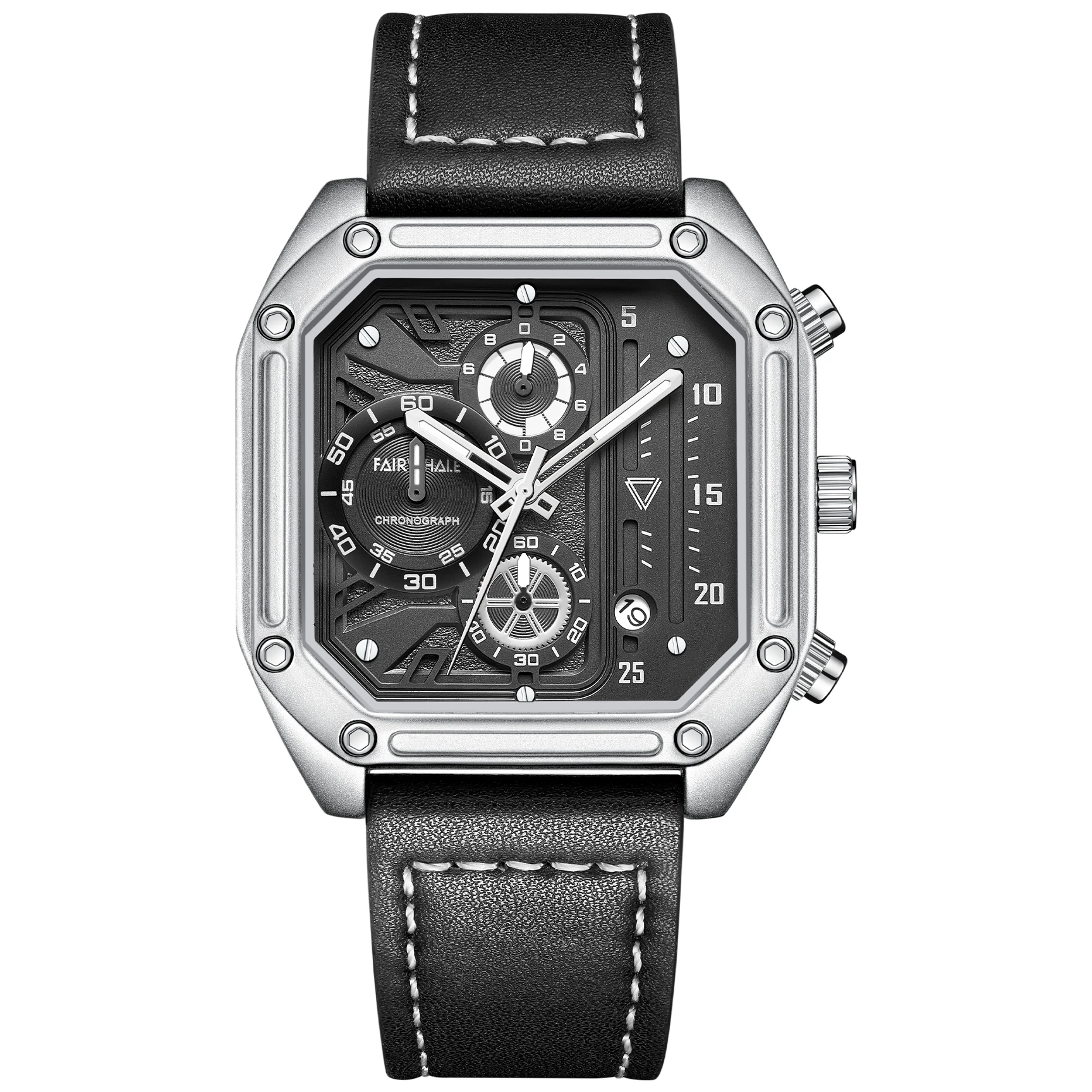 Top Brand Luxury Fashion Leather Quartz Men Watches Casual Date Chronograph Wrist Watches Octagon Male Watch