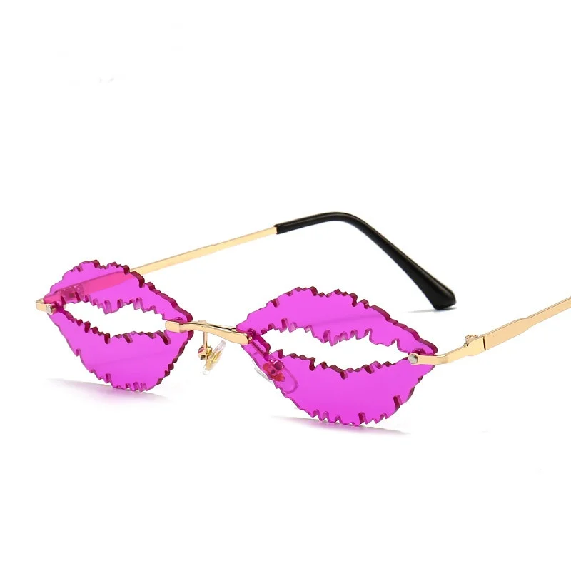 

New Mouth Shape Glasses Unique Design Ladies Pink Lens Rimless Italy Design Sunglasses 2021 For Christmas Party, Custom color