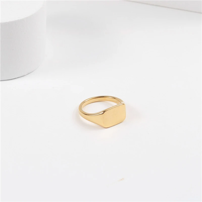 

Wholesale Custom Logo Name Statement Ring 18K Gold Plated Stainless Steel Signet Rings Women Finger Jewelry