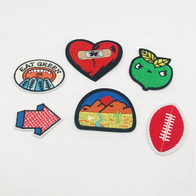 

Wholesale Clothes Applique Sticker Fashion Custom Embroidered Badges Iron On Patches 6styles/set