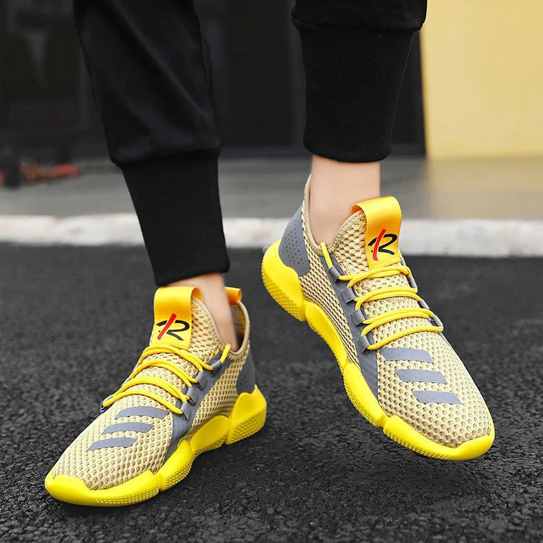 

free sample New Arrival breathable Man running sport Sneakers Mesh Walk anti slip Casual Shoes, Yellow, white, black