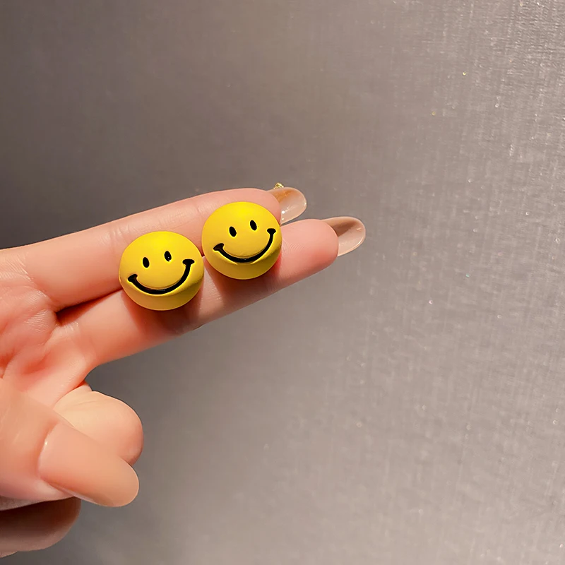 

trendy fashion cute yellow smile face earrings