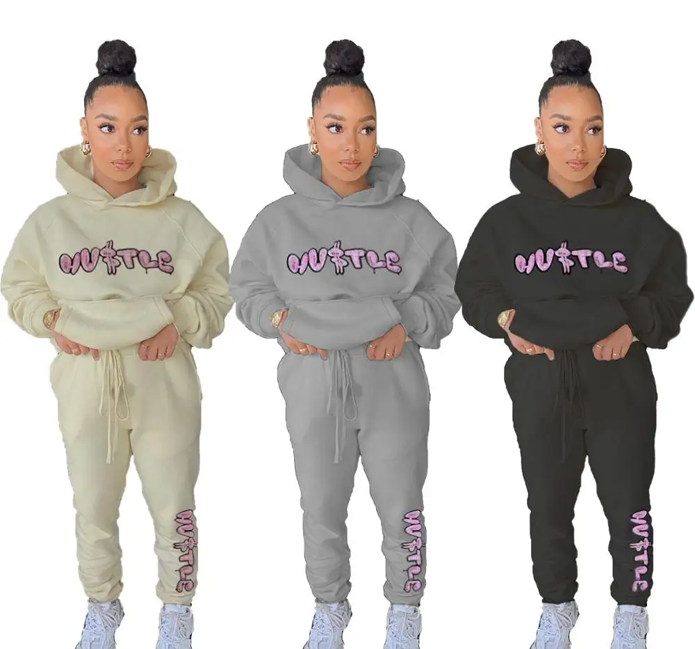 

Women Winter Thick 2 Piece Joggers Pant Sets Warm Two Piece Clothing Coats Girls' Fashion Tracksuits For Ladies