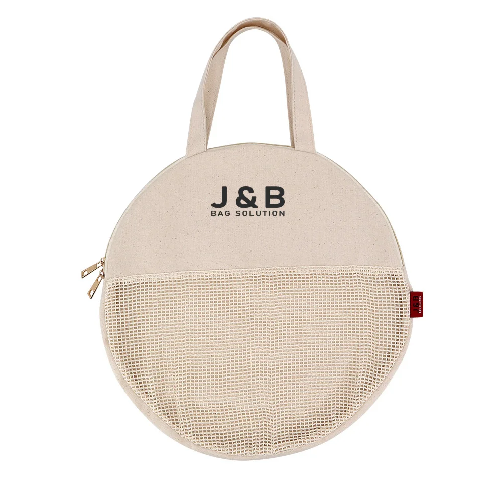 

New arrival cotton mesh tote bag private label custom mesh net shopping bag reusable tote mesh round canvas bag, Blue, natural, pink, or customized