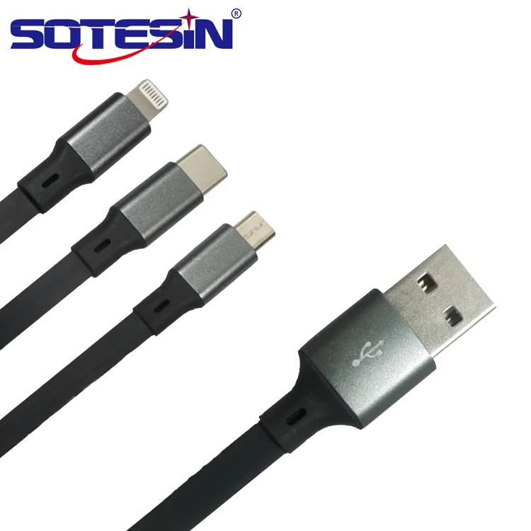 

China Manufacturer New Products 2020 2.4A 1.2M Type C Micro Lightning Fast Charging Usb Cable 3 in 1, Black