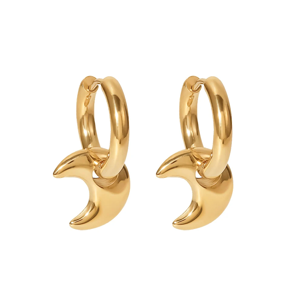 

New Design 16K Gold Plated Crescent Shape Simple Design Stainless Steel Drop Earrings For Daily Wearing