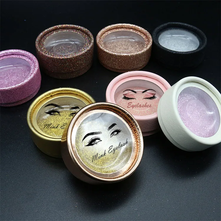 

Custom Clear Circle Shape Cardboard Glitter Nude 25mm 3d Mink Eye Lash Packaging Vendors Unique Round Holographic Eyelash Case