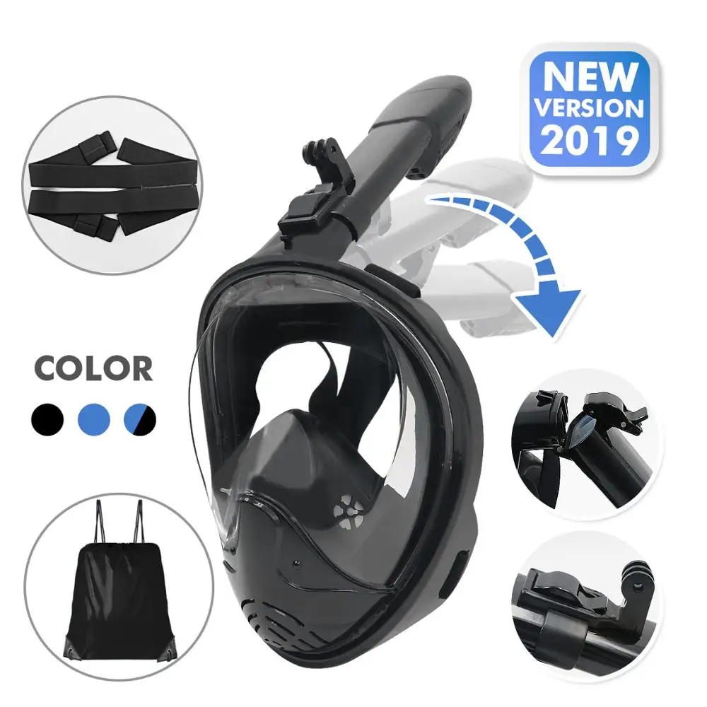 

2020 New breath folding snorkeling mask anti fog foldable full face snorkel mask for diving swimming black, Black/black-blue/white-blue