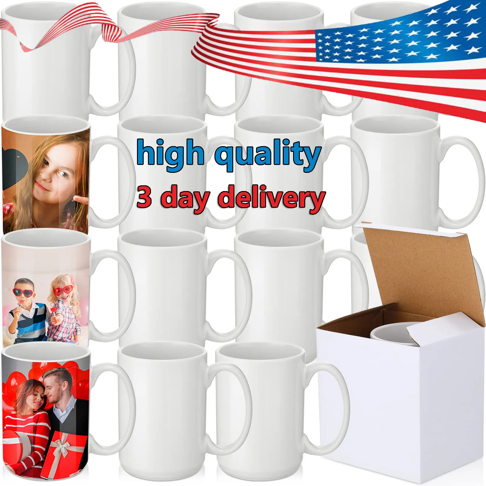 

US Warehouse Free Shipping Wholesale Blank 15 oz sublimation mugs 15 oz blank sublimation beer mug ceramic coffee cup custom DIY