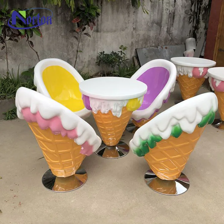 Ice Cream Table And Chairs Sculpture Shop Decoration Fiberglass Resin