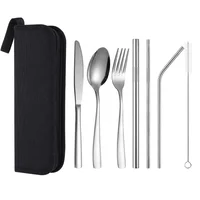 

Amazon new Stainless steel cutlery stainless steel knife fork spoon straw travel cutlery