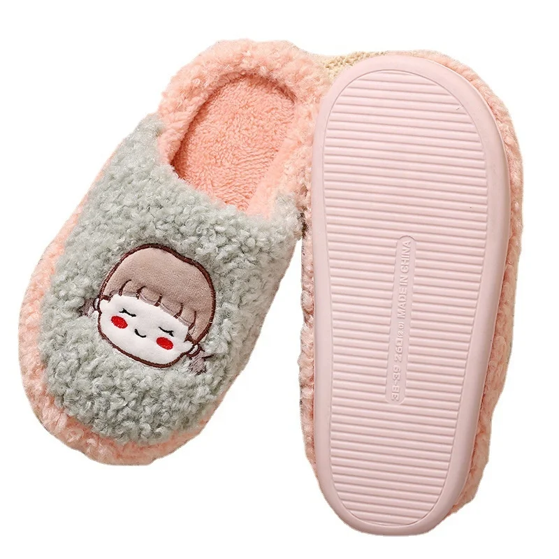 

Cotton slippers for boys and girls home autumn and winter indoor warm plus cute thick-soled couple Teddy velvet women slippers, As picture