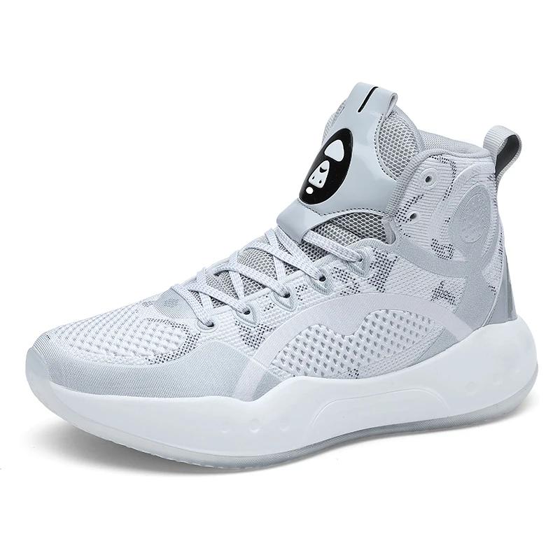 

Hot Selling Factory Price Lightweight Sneakers High Quality Wear-Resistant Breathable Basketball Shoes, Grey, white