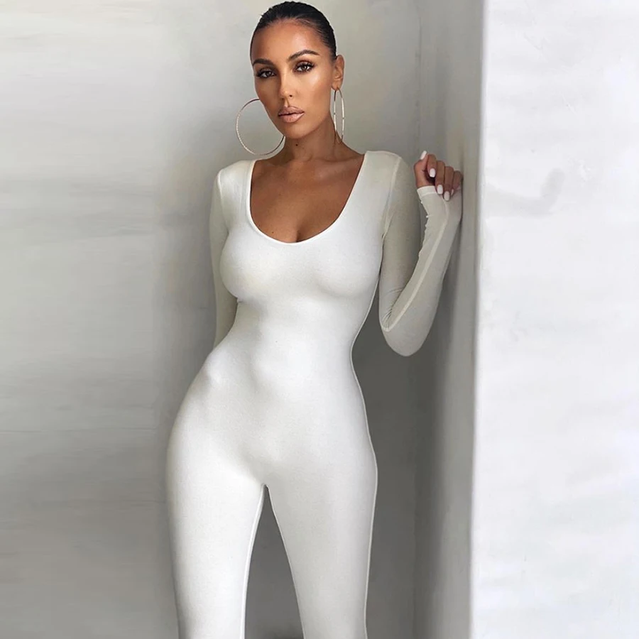 

2021 New Arrivals Autumn Solid Stretchy Bodycon Rompers Womens Jumpsuit one piece jumpsuits