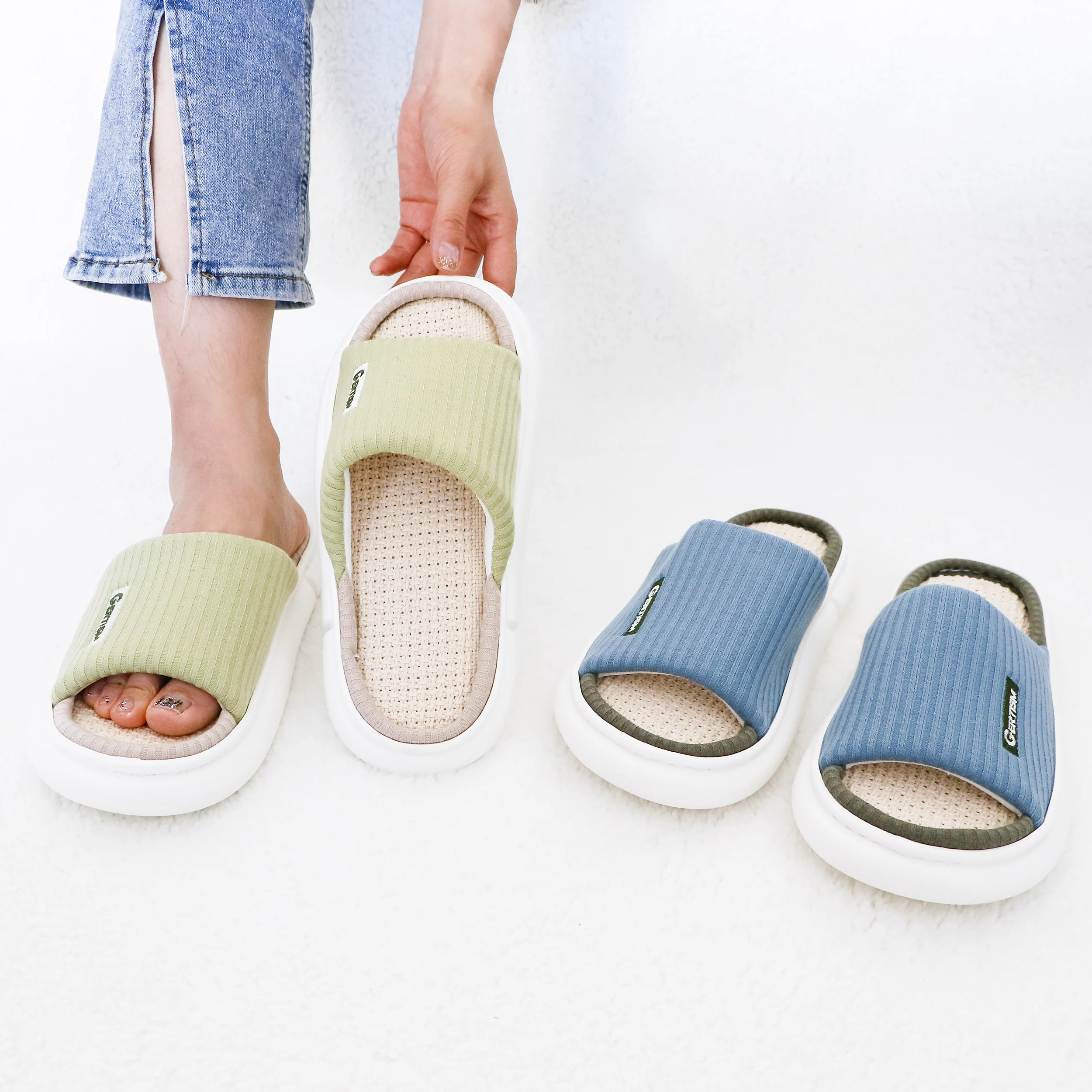 

Latest High Quality Linen Couple Indoor Home Slipper Cute, Customized colors