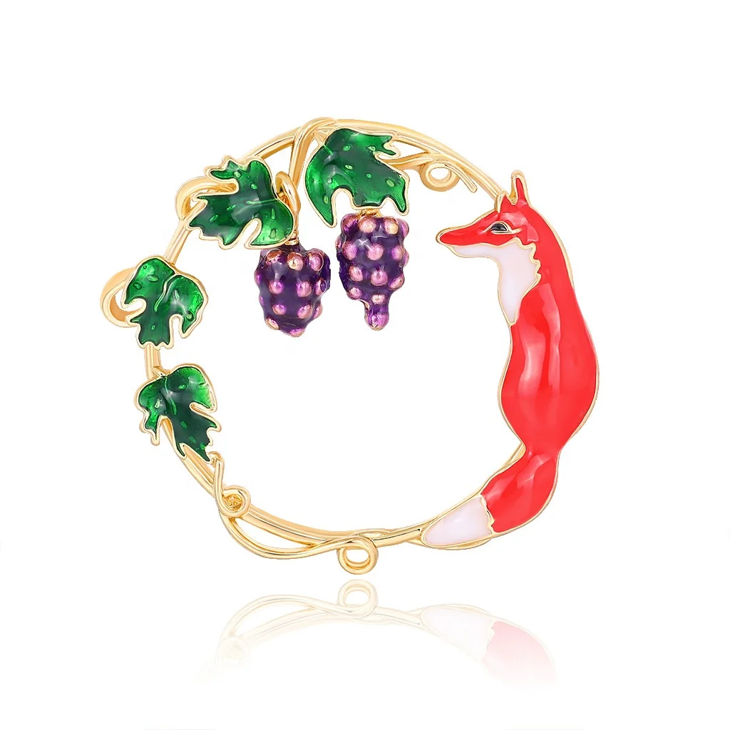 

Fashion Women Brooch Enamel Animal Fox Fruit Grape Brooch Pin For Decoration
