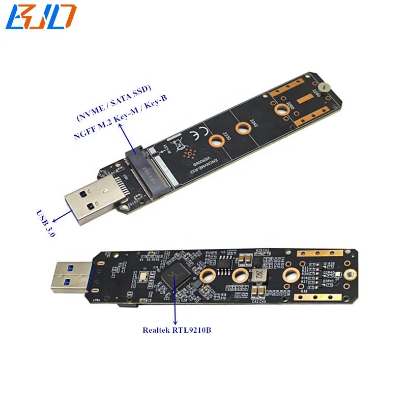 

M.2 Key-M Key-B NGFF Key B-M SSD Adapter USB 3.0 Riser Card for 2230 2242 2260 2280 M2 NVME SATA SSD, Black