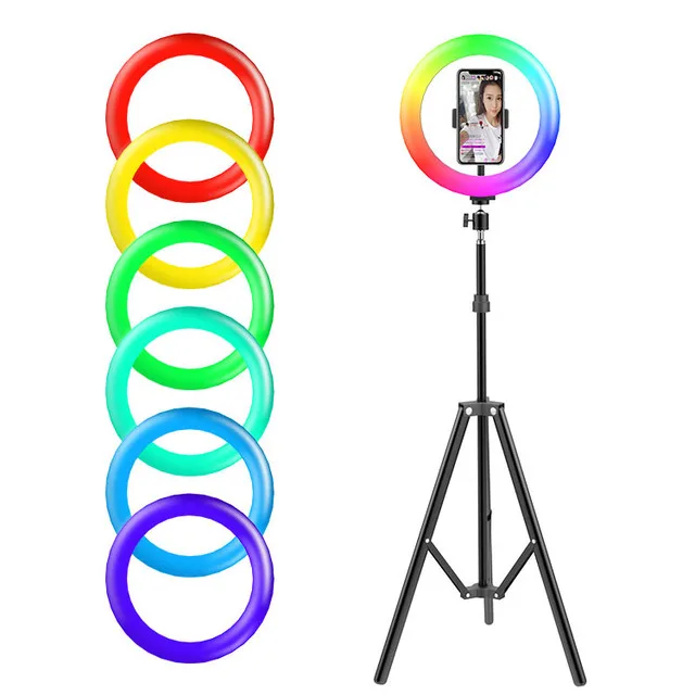 

33cm RGB LED Ring Light With Tripod Selfie Colorful Photography Lighting for Studio Vlogging YouTube Short Video Live