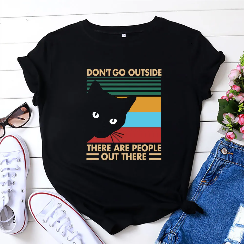 

2021 summer clothes on sale cotton large print retro cat short sleeve T-shirt girl