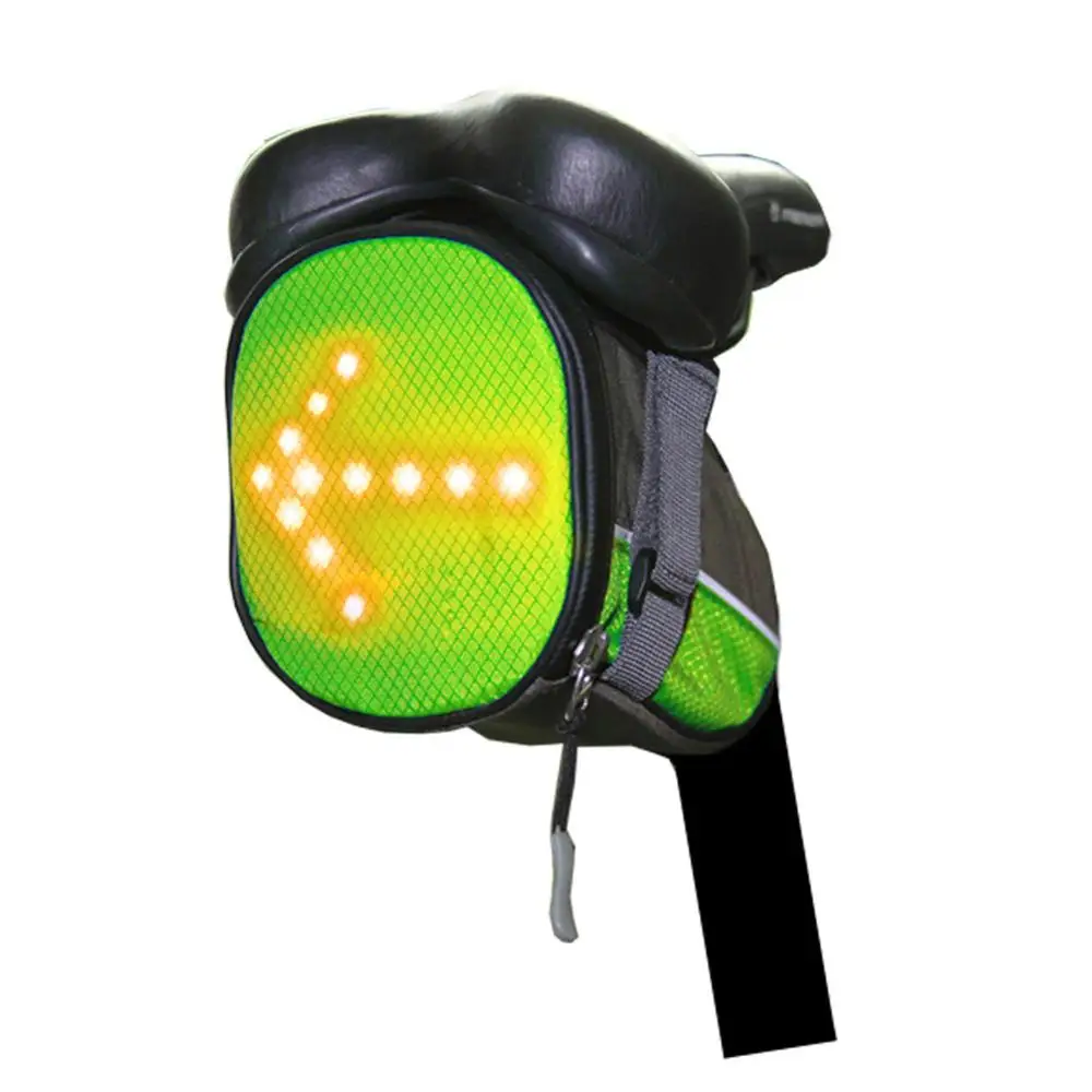 

Wireless control led warning turn signals indicator bike cycling saddle bag pack tail bag, Green + army green / blue + army green