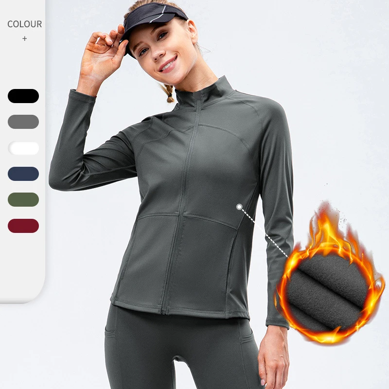 

Wholesale Winter Plain Fleece-Lined Women Workout Gym Jackets Women Slim Fit Long Sleeve Gym Tops Keep Warm Yoga Jackets