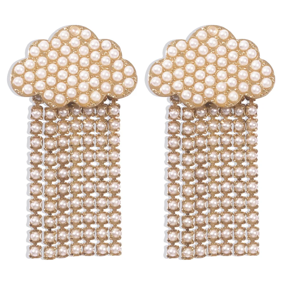 

Cute gold cloud shape geometric pearl gemstone earrings girls wedding jewelry