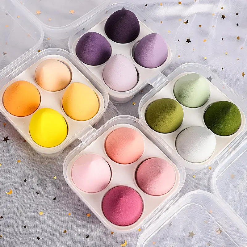 

HEXUE 2021 Amazon Best-selling Non-latex 4pcs Makeup sponge With box, Pink/green/yellow/white/purple