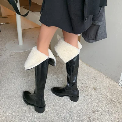 

2021 New Style Winter Cow Leather Women's Over-the-knee Boots Solid Color Thick Thigh High Boots for Ladies
