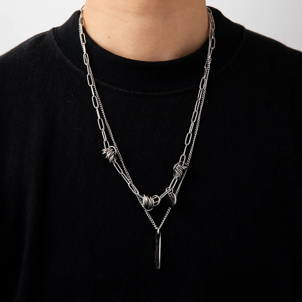 

Fashion Jewelry Hip Hop Metal Colorless Titanium Necklace Men Women Couple ins Punk Double layered Sweater Chain Accessories