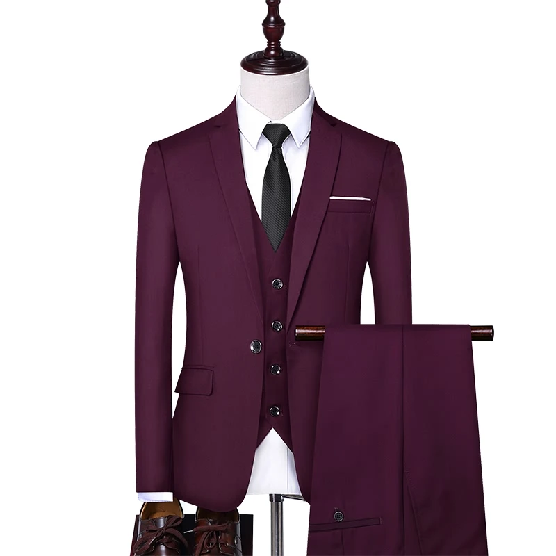 

Latest Design Groom Wedding Men's Coat Pant 3 Piece Wedding suits Set For Men, Gray,black,wine red,navy