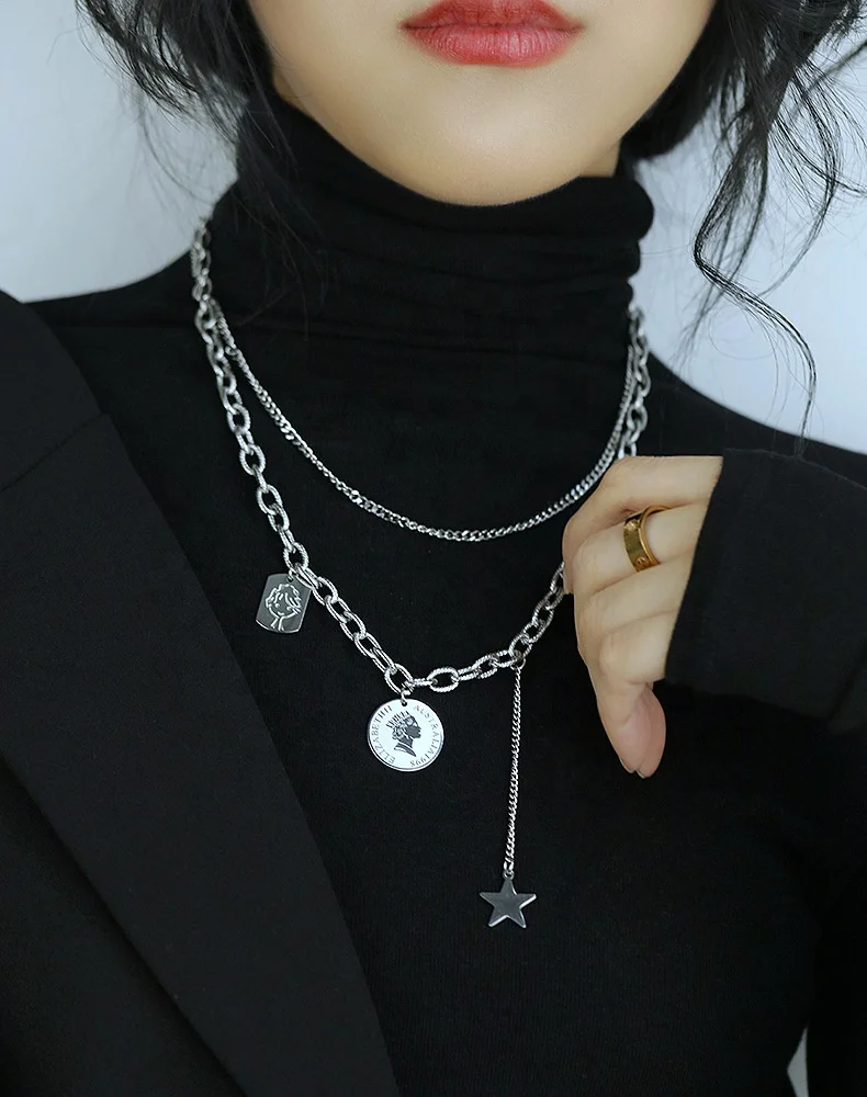 

Hot selling silver stainless steel layered woman necklace