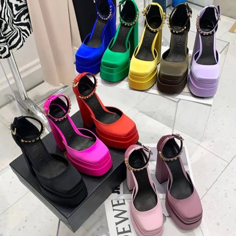 

GX391 New Fashion Platform Heels Shoes Satin Sandals For Ladies 2022 Women Heels, As picture or custom