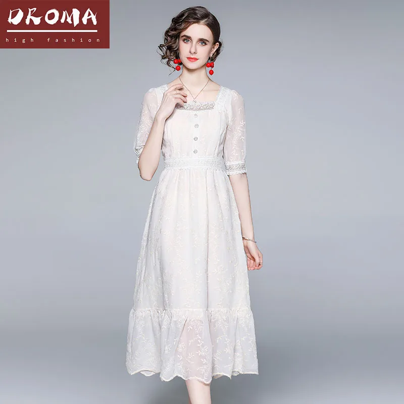 

Droma 2021 summer new arrival Fashion Ladies Casual short Sleeves stipe printed Maxi Dresses Women Lady Elegant, Picture color