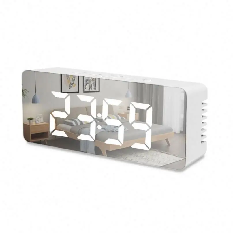 

Led Mirror Alarm Clock Digital Snooze Table Clock Wake Up Light Electronic Large Time Temperature Display Home Decoration Clock, As showing