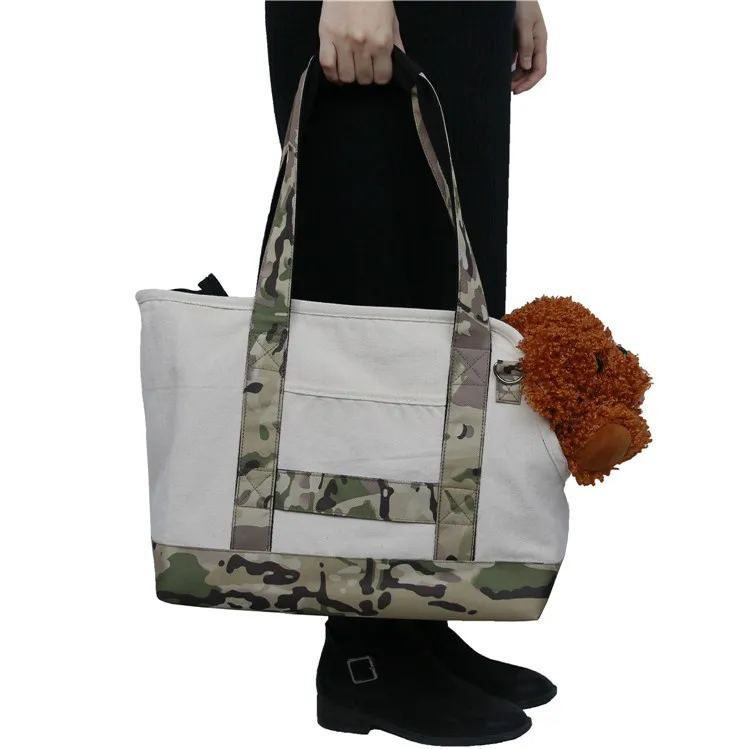 

Outdoor Travel Canvas Breathable Mesh Pet Carrier Shoulder Bag for Small Dog and Cat with Adjustable Strap, White