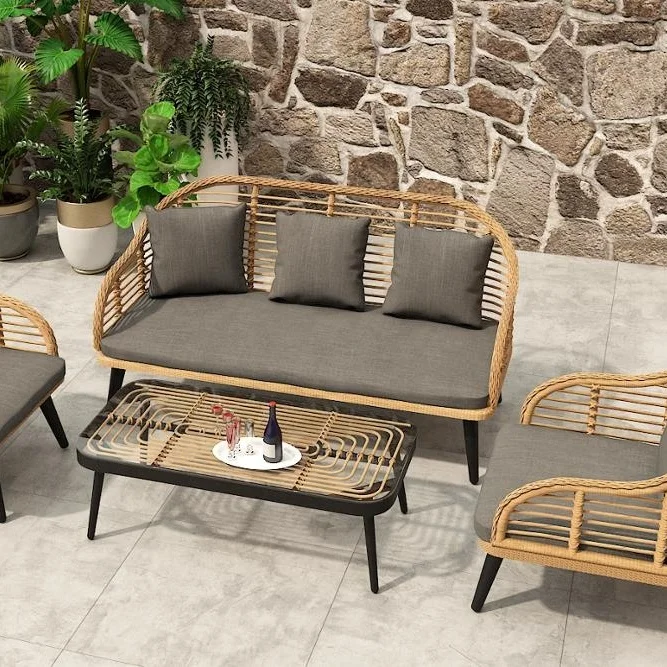 
Wholesale Used Dining Bistro Set Residential Aluminum Frame Classic Patio Rattan Relax Chair 