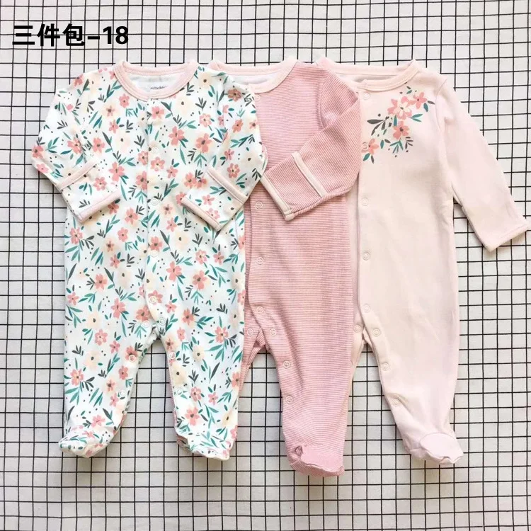 

Hot sale 2020 new baby clothes long sleeve footed rompers 3 pack bodysuits for boy&girl