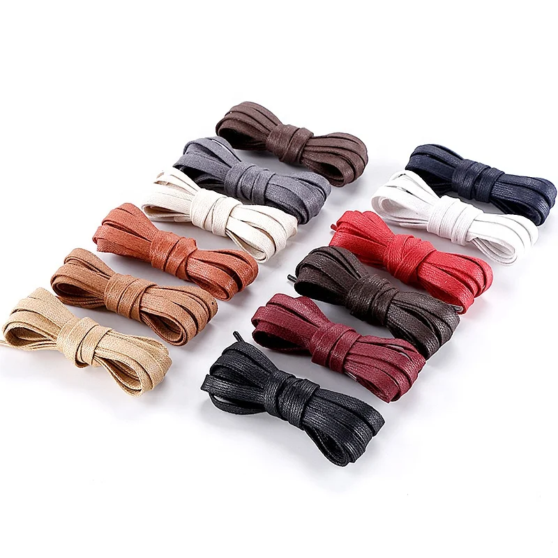 

Amazon Hot Sale High Quality Flat Leather Laces 100% Cotton Waxed Unisex Sneaker Boots Shoelaces, 9 colors and customizable