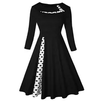

Long Sleeve Casual Dresses Black Polka Dot Contrast Fit & Flare Long Floral Vintage Dresses