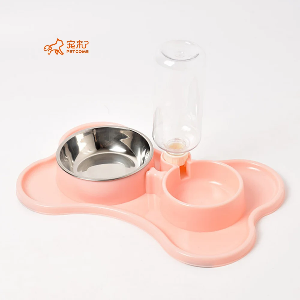 

PETCOME Manufacturers High Quality 2 in 1 Stainless Steel Double Pet Bowl With Water Bottle, 3 color