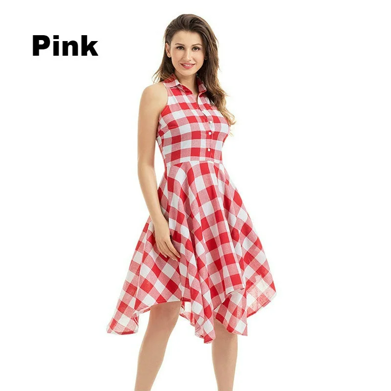 

2021 Hot Sale Sexy Deep V-neck Sleeveless Skirt Dress Short Plaid Bow Shirt