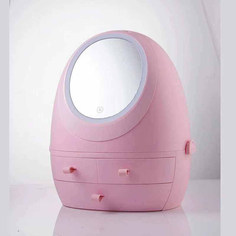 

HD LED Mirror Light make up box professional Cosmetic Storage high-capacity, Pink