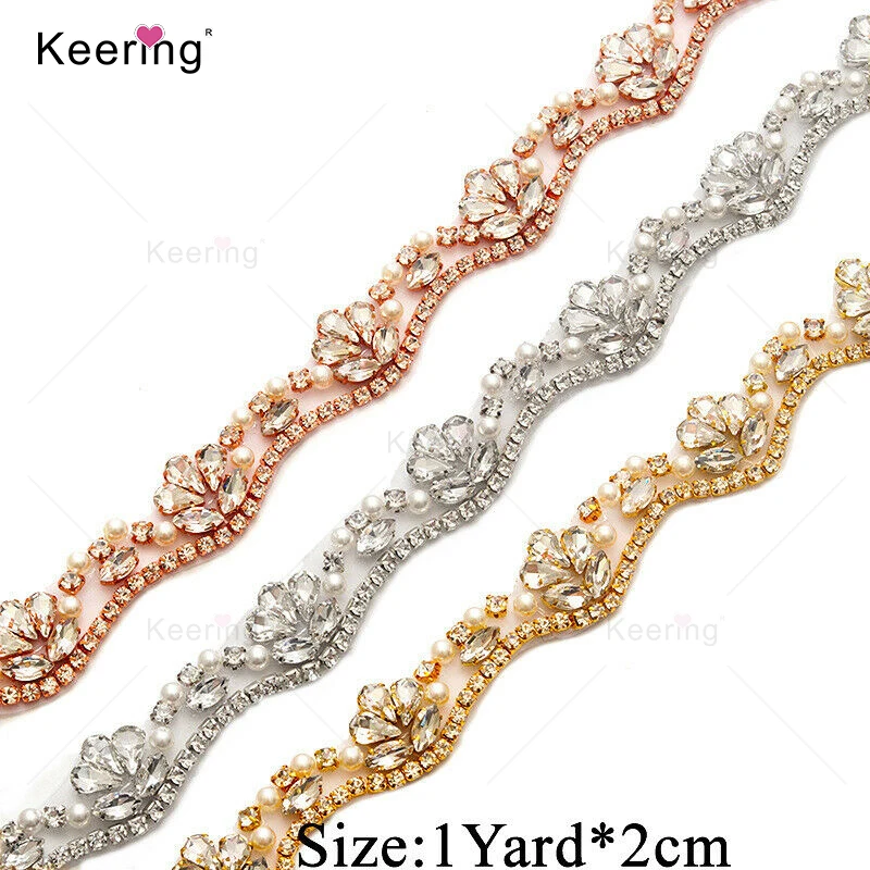 

Plastic Rhinestone Banding pvc Beaded Trim stick on rhinestone tape ab Crystal Rhinestone Banding Sequin Trimming WRA-1776, Royal bule and clear stone