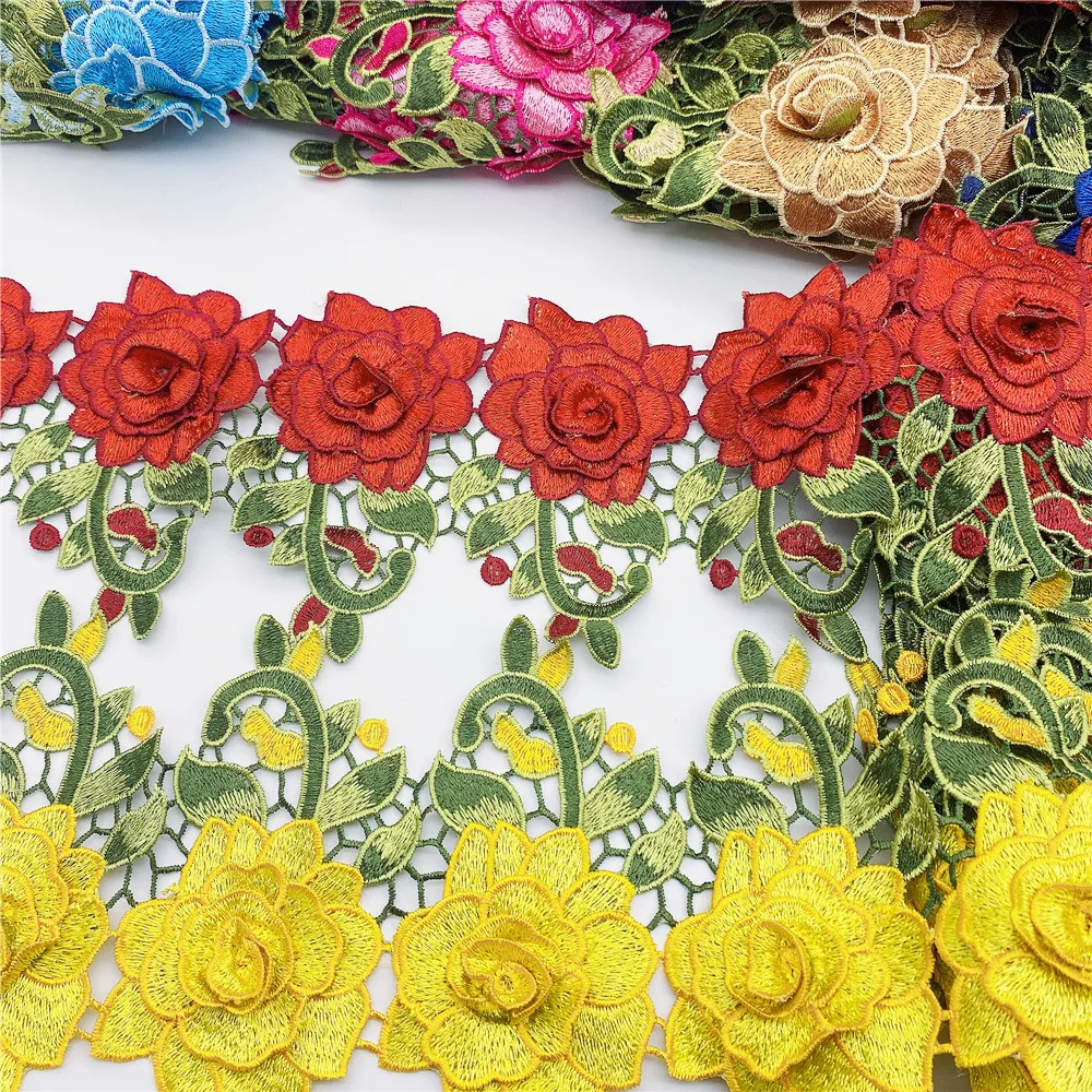 

Wholesale New 3D Africa Embroidered fabric flowers Applique Lace Trim in stock